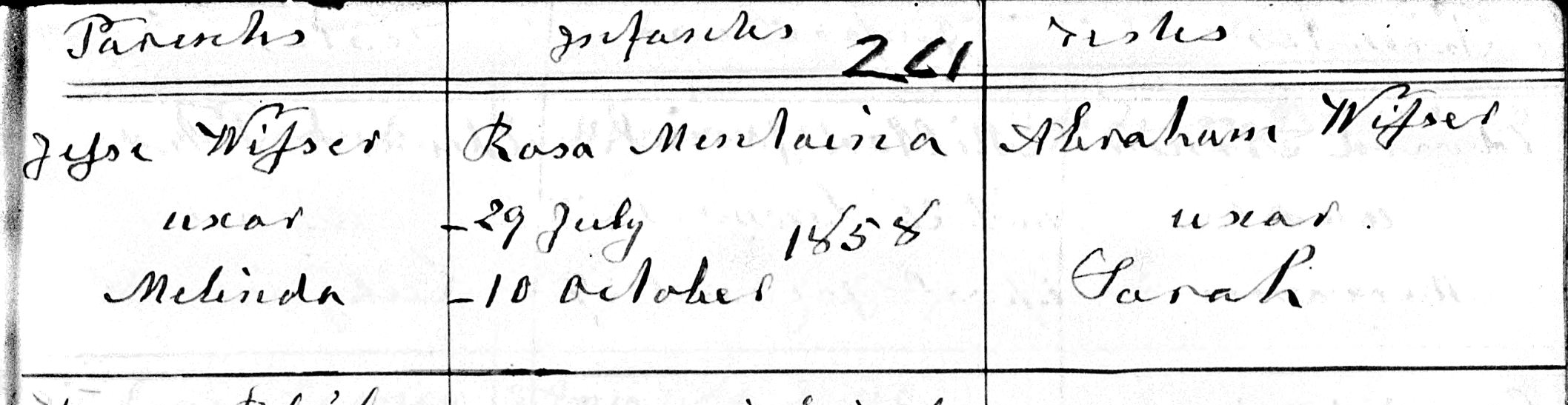 Rosa Wisser Birth Record 1858